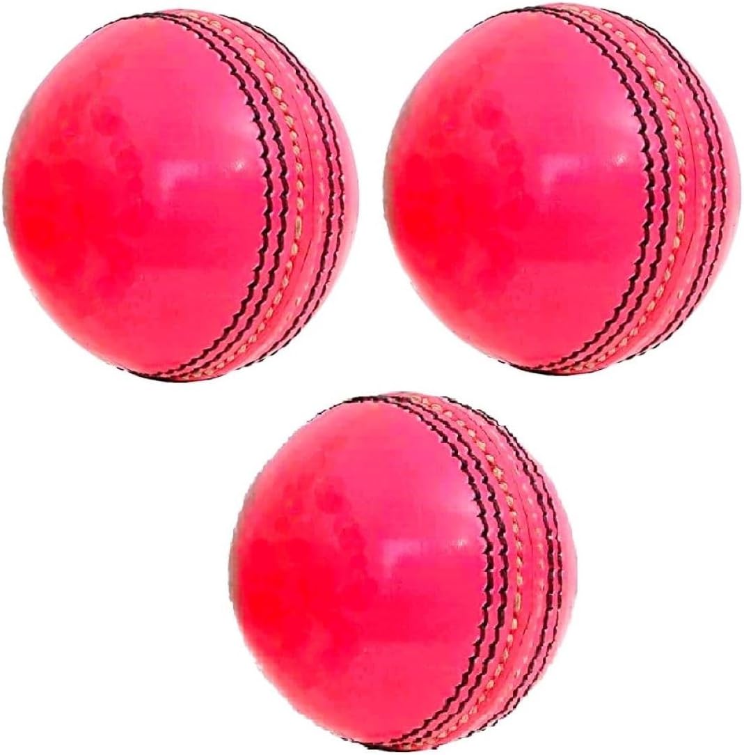 Cricket Rubber Soft Balls for Practice A Grade Handstitched Pink | Leather Cricket Ball for Senior Official Pink Practice, Knocking & Training | Sports Leather Cricket Balls for Match 3 Piece
