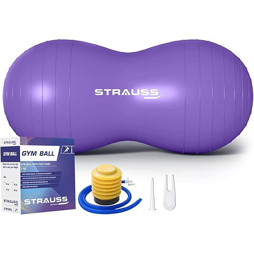 STRAUSS Peanut-Shaped Anti-Burst Gym Ball | Fitness Equipment for Home Gym, Yoga, Pilates | Stability Ball for Core Strength, Balance Training, Posture Correction | Non-Slip Exercise Ball (Purple)