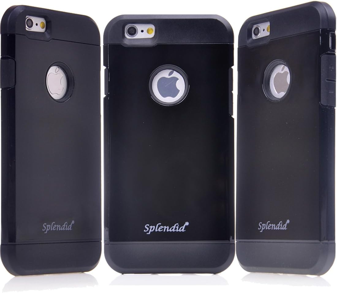 Splendid(TM), for iPhone 6/6s 4.7" case, Ultra Slim Design Black Tough Armor Hybrid Dual Layer Heavy Duty Black Protective Cover case (Tough Black i6)