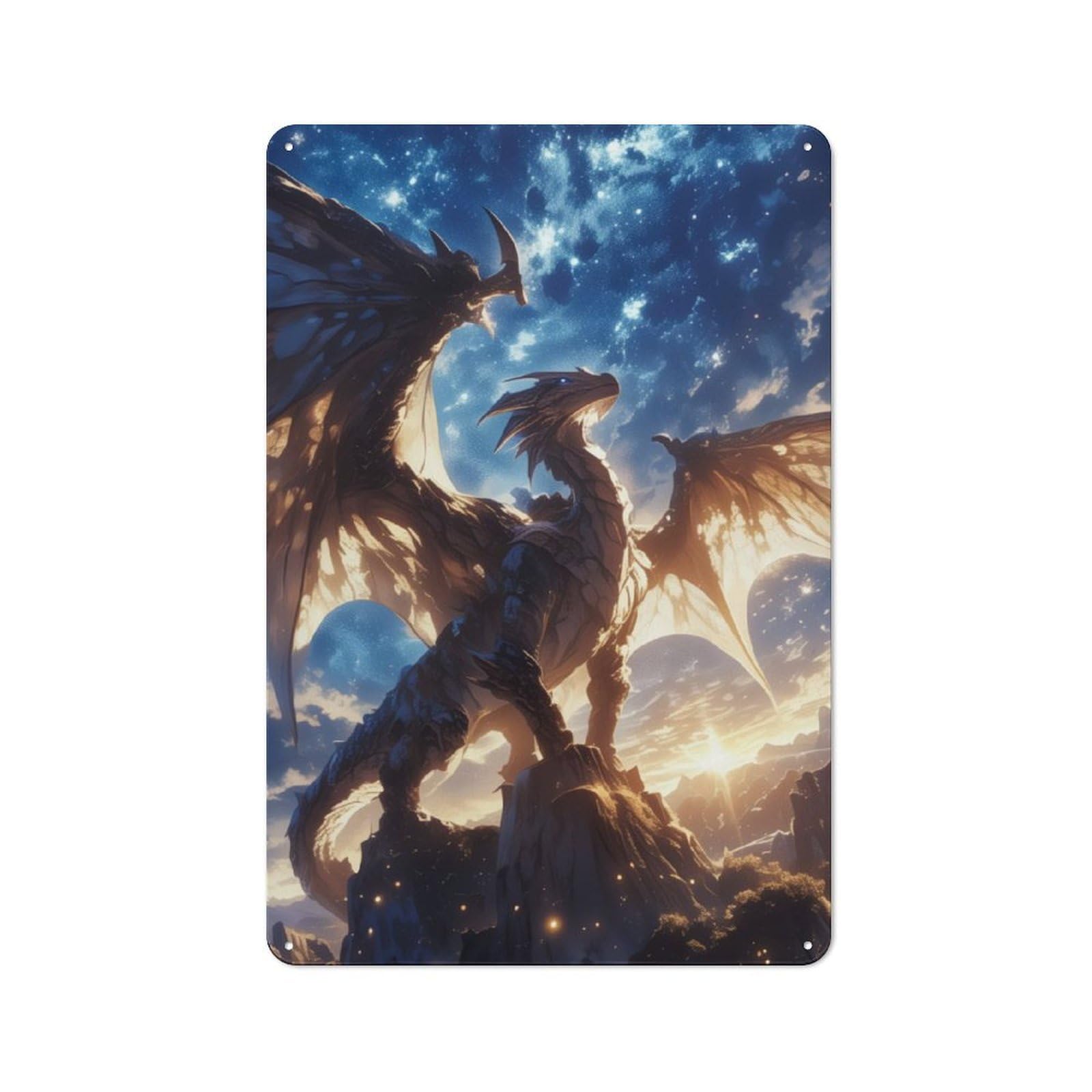 Modern Retro Majestic Dragon Starry Sky Metal Wall Art Sign 30x20cm, Studio Wall Art for Modern Home, Workshop, Office Or Cafe