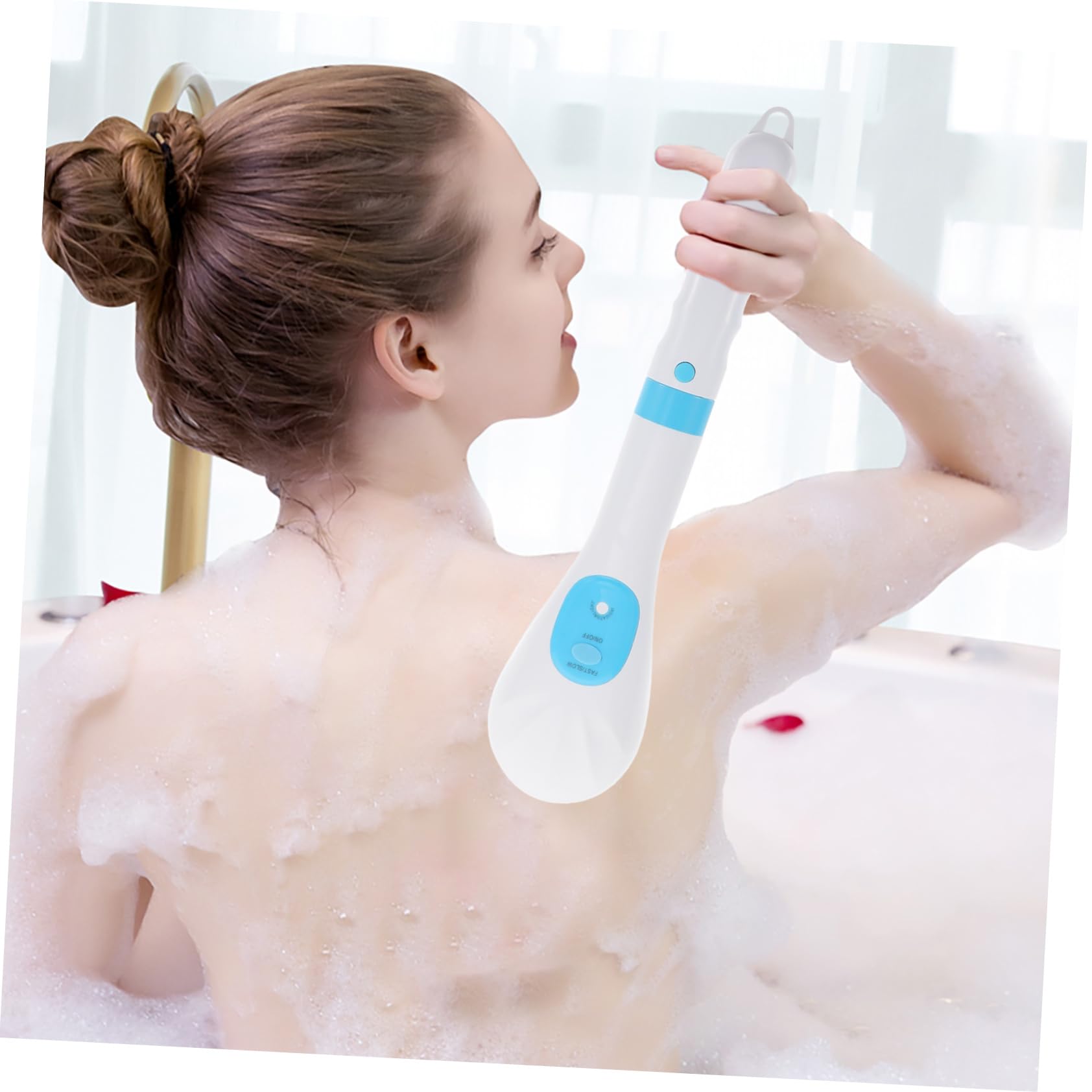 Mikinona Elektrische Rotationsbürste mit Langem Griff Rückenmassagebürste für Dusche Blau ABS Material Inkl Bürstenkopf