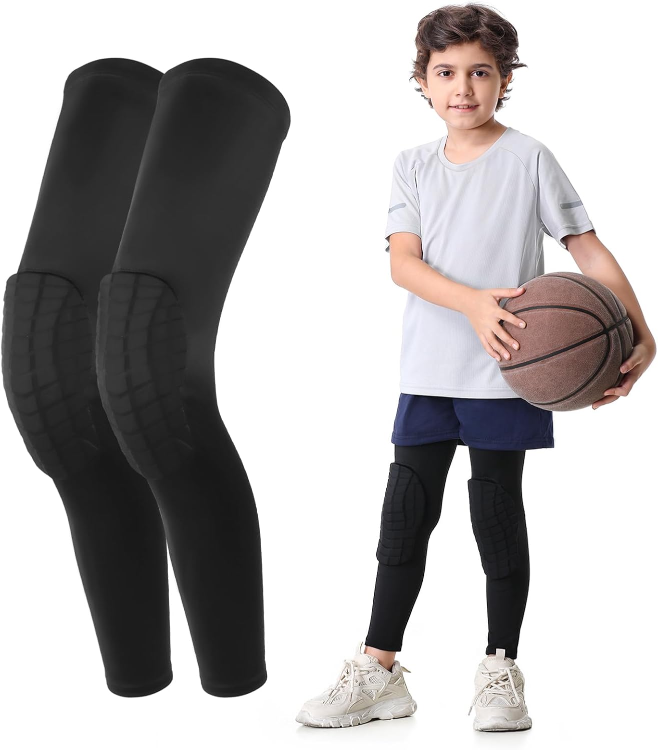 Knee Pad for Kid Youth 1 Pair, Black Padded Knee Leg Sleeve | Leg Compression Sleeve for Basketball Football Volleyball Soccer Sport Boy Girl