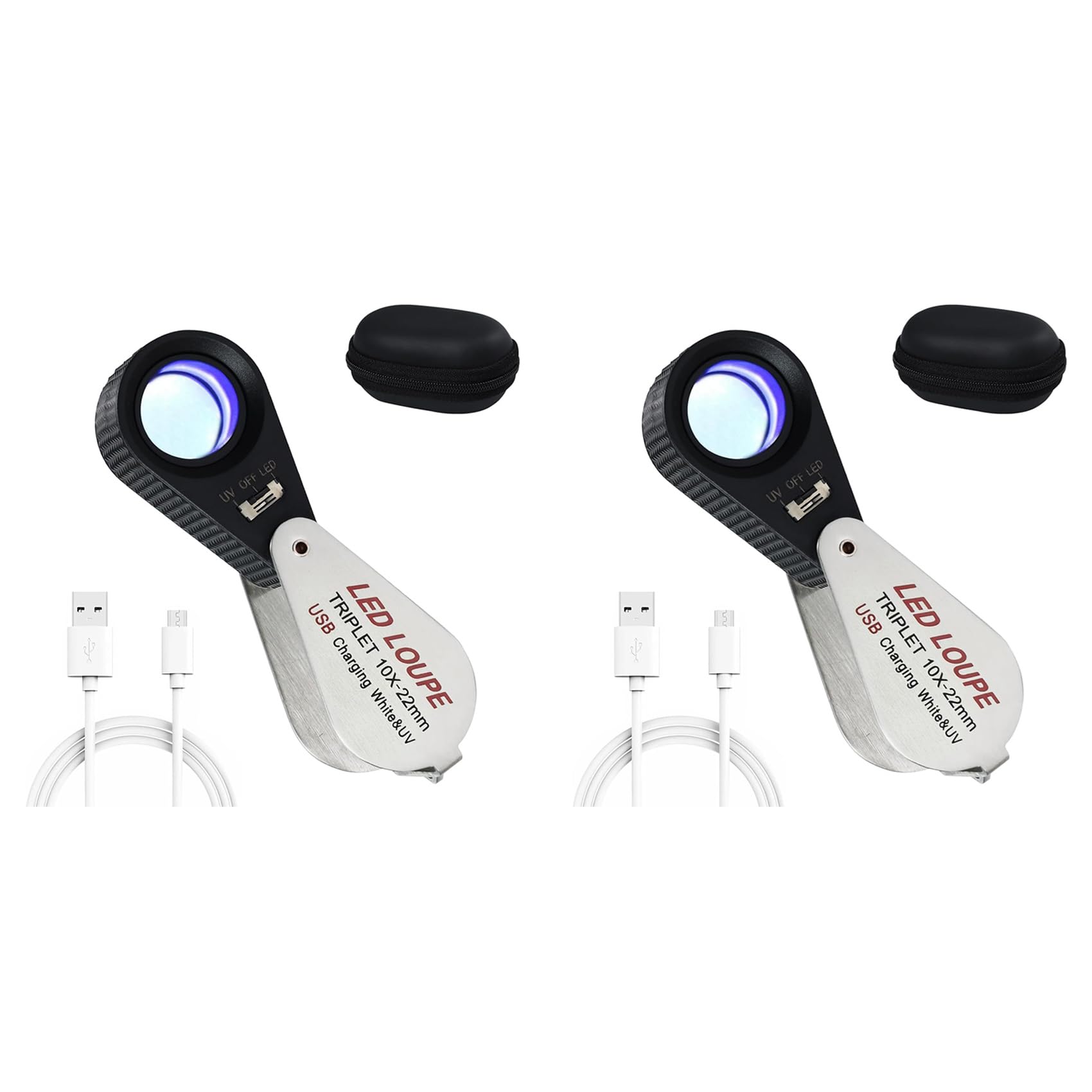 Loupe de bijouterie 10x à triple lentille en verre optique avec lumière intégrée