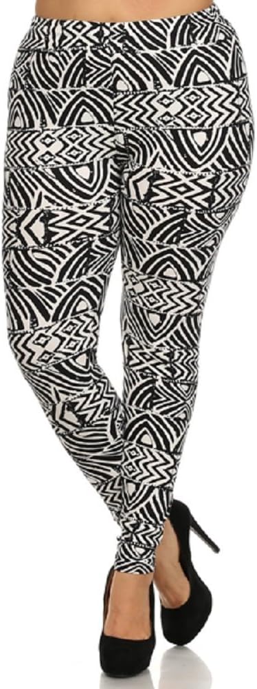 Elegant4U Women's Printed Classic Geometic Ikat Plus Size Leggings