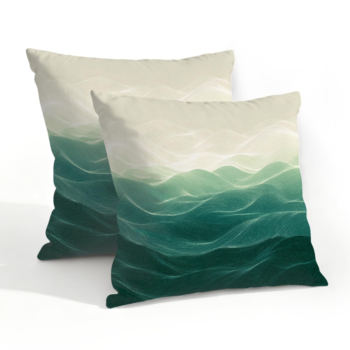 Outdoor Pillow Covers Waterproof Pillowcases 20x20in Set of 2 Modern Teal Green Ocean Waves Decorative Throw Cushion Case for Couch Sofa Garden Patio Furniture
