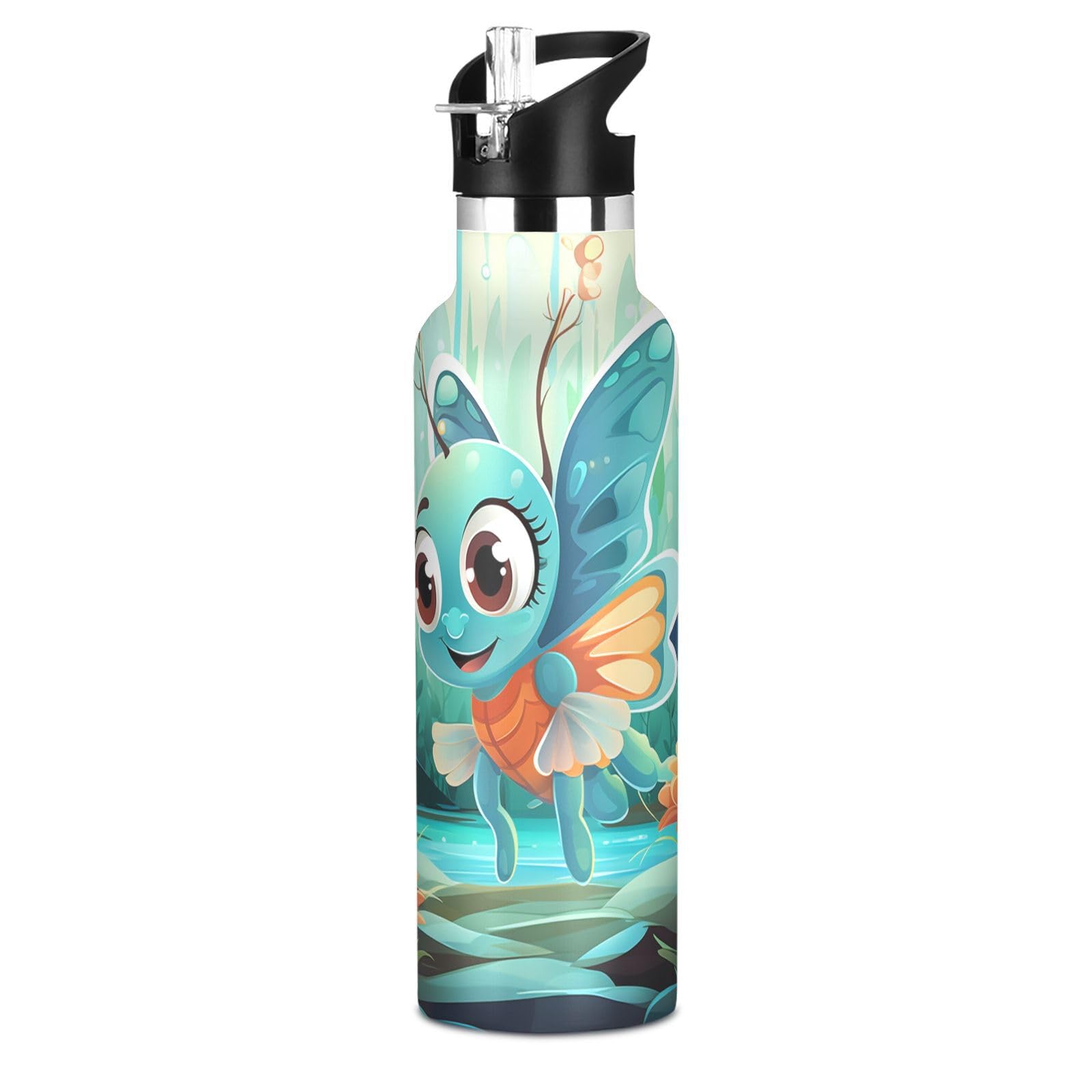 Kaaviyo Boys Pattern Playful Lobster Green Plants Water Bottle Stainless Steel Jug Insulated Vacuum Cup For Girls(600Ml)