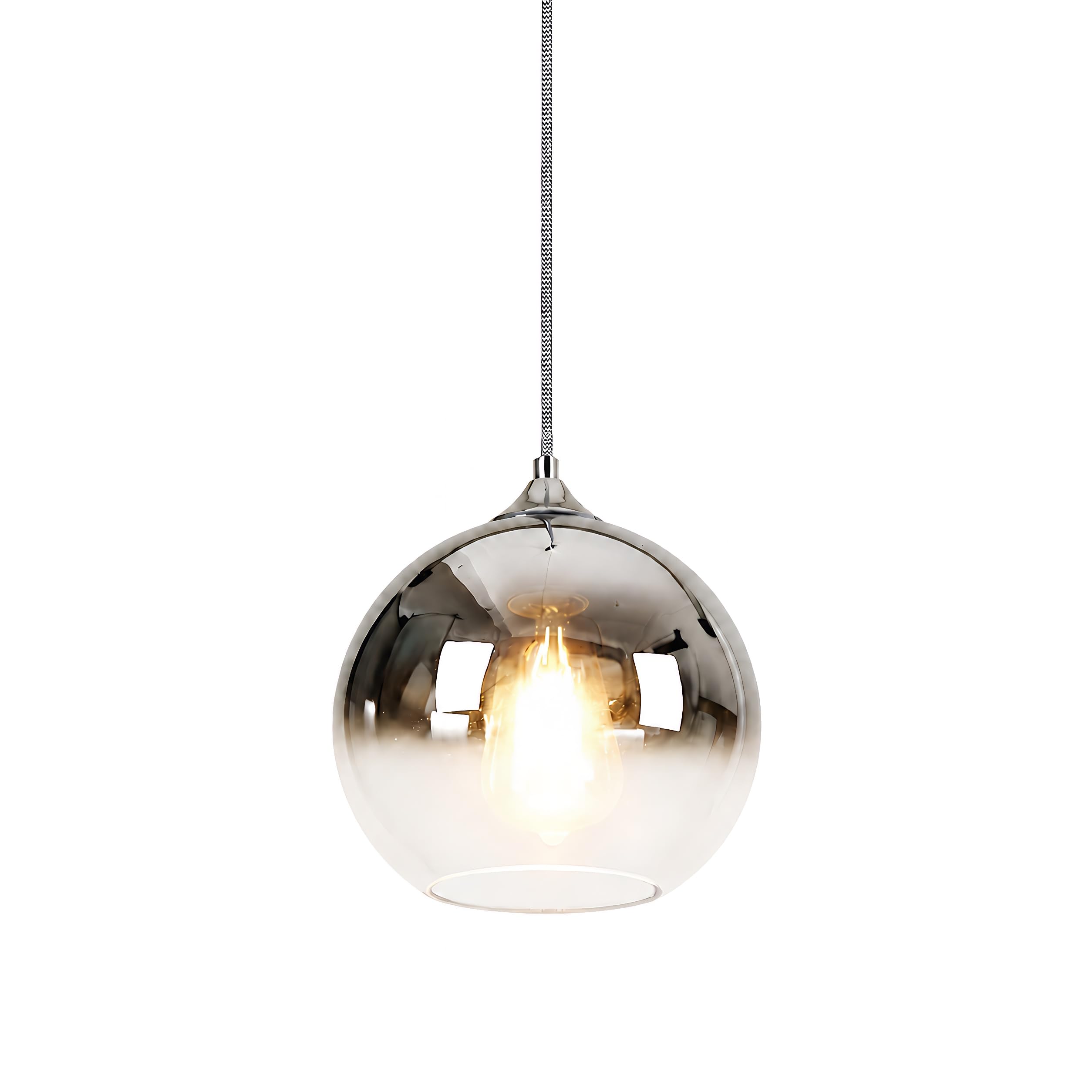 Lámpara Colgante Vintage de Vidrio, Pantalla Globo Electrochapada, E27, Cable Ajustable 150cm, Lámpara de Techo para Isla de Cocina, Comedor, Dormitorio, Cafetería (Plateado, 30CM)