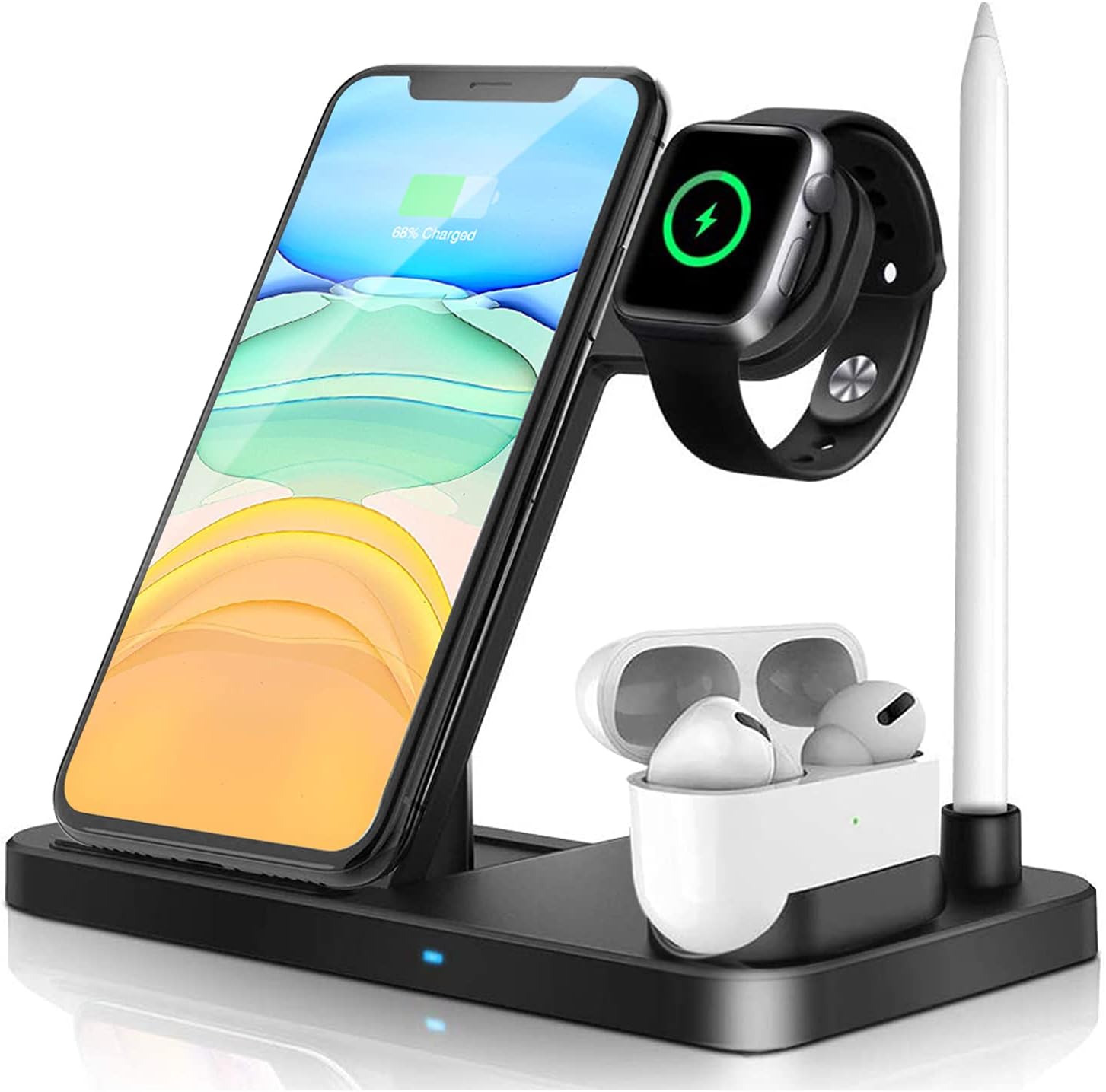 Wireless Charger Dock 4 in 1 Fast Charging Station, iKALULA Nightstand QI Quick Charger, Foldable Adjustable Stand