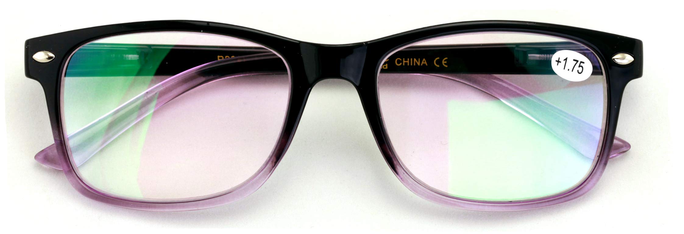 Rectangular Lightweight Reading Glasses - Anti-Reflective Coating - Spring Hinge Reader AR (Purple, 1.50)