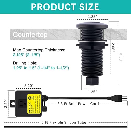 Miniatura 6 de BESTILL Kit de interruptor de aire de eliminación de basura, certificación UL (E530042), interruptor de encendidoapagado superior del fregadero para