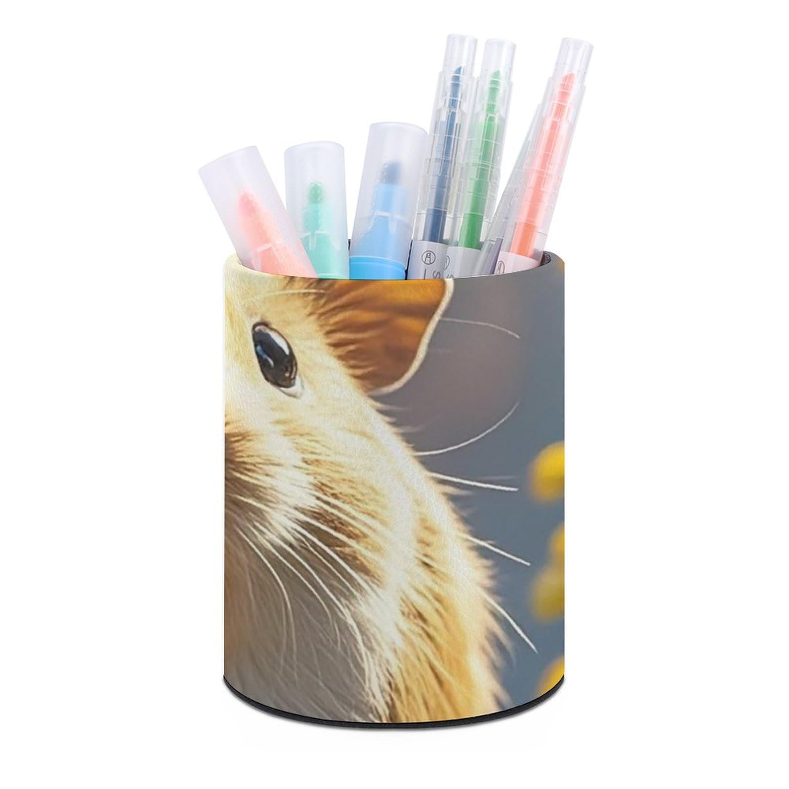 FekiLoot PU Leather Round Pen Holder Guinea Pig Pencil Holder Desk Organizer Pen Organizer Pen Cup Pencil Cup Caddy Desktop Stationery Organizers for Office Home Supplies