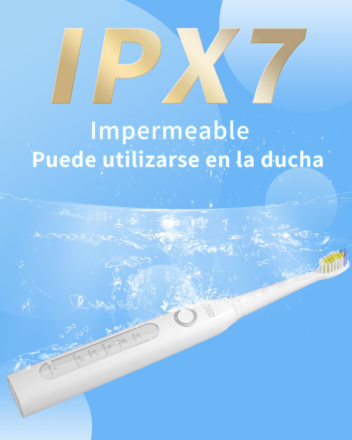 Seago Cepillo de Dientes Eléctrico Sónico, Cepillo Electrico Con 8 Cabezales de Recambio, 40000 VPM 5 Modos Cepillo de Dientes Viaje Para Adultos, Recargable Por USB (Blanco)