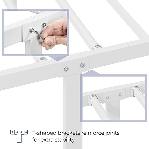 Miniatura 17 de Yaheetech Base de cama individual con plataforma de metal, base de colchón con cabecero y estribo, no necesita somier, almacenamiento debajo de la