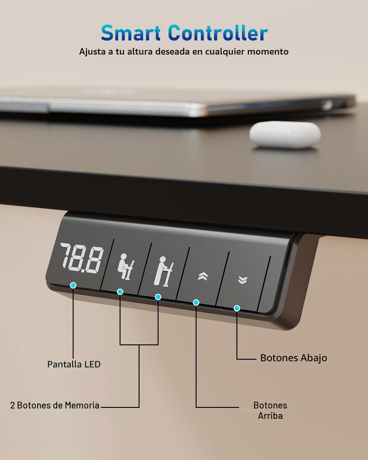 Soporte de mesa eléctrico de altura regulable, color negro
