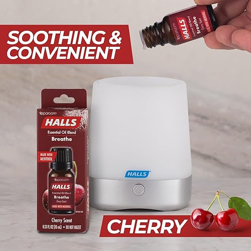 Miniatura 5 de Halls Breathe - Mezcla de aceites esenciales de cereza, aceite esencial de mentol para un aroma dulce y acogedor, aceite de mentol con fragancia de