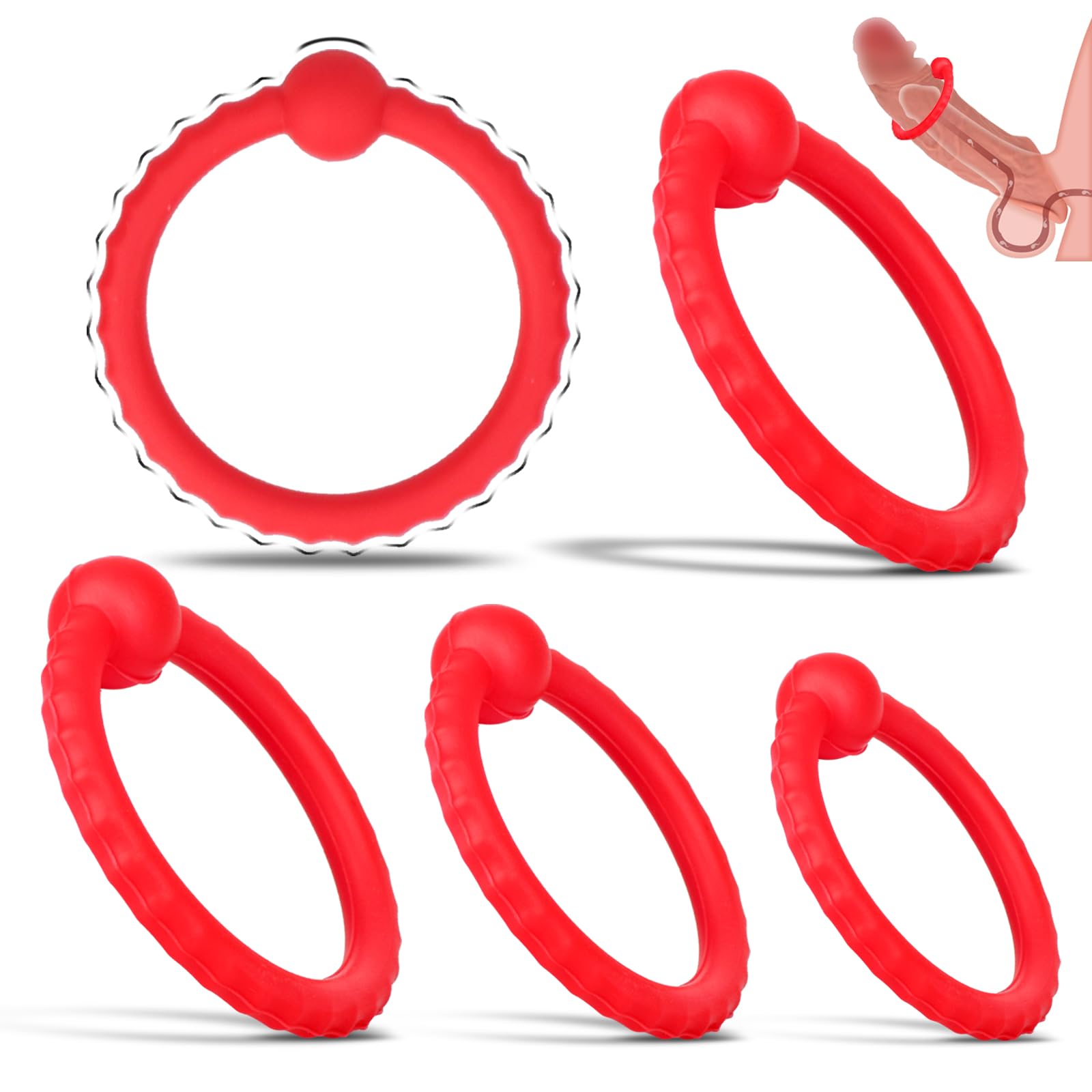 Silicone Cock Ring Penis O Ring with Massage Ball and Patterns for Male Penis Erection Extension Long Lasting