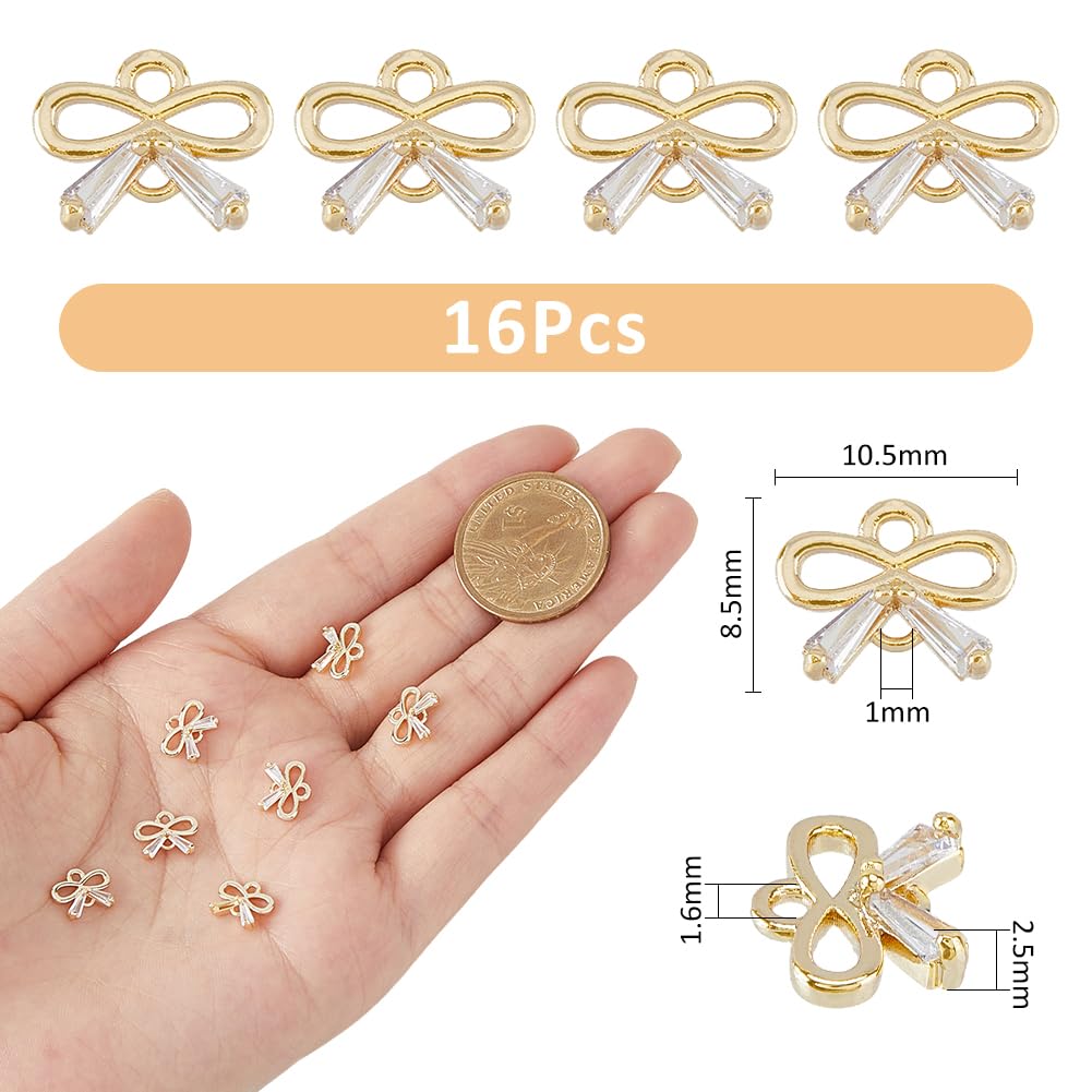SUPERFINDINGS 16 breloques Nœud Papillon en Or 14 carats pour Bracelet Breloques en Zircone Cubique Connecteur de Pendentif pour Collier Boucles D'Oreilles Fabrication de Bijoux Décoration