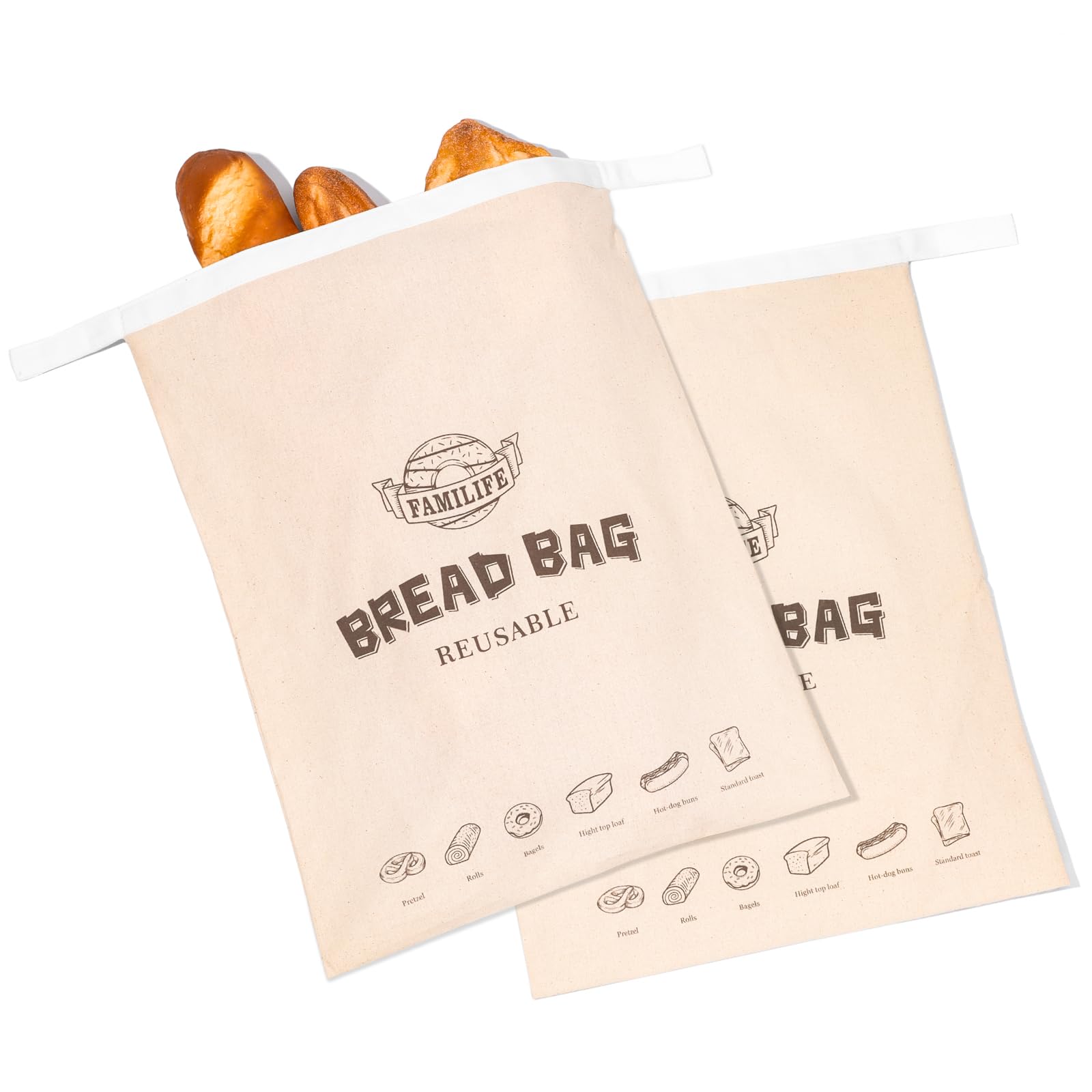 FAMILIFEReusable Bread Bags,2 Pack Bread Bags for Homemade,Storage with Lining,Sourdough for Fresh Homemade Sourdough Food Storage