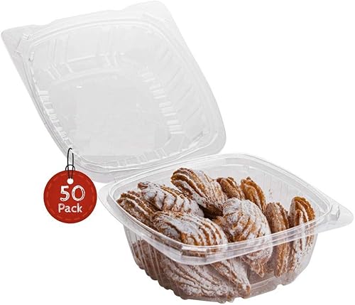 Smygoods Recipientes de postre recipientes de plástico desechables para alimentos recipiente transparente con bisagras 6 x 6 x 3 paquete de 50