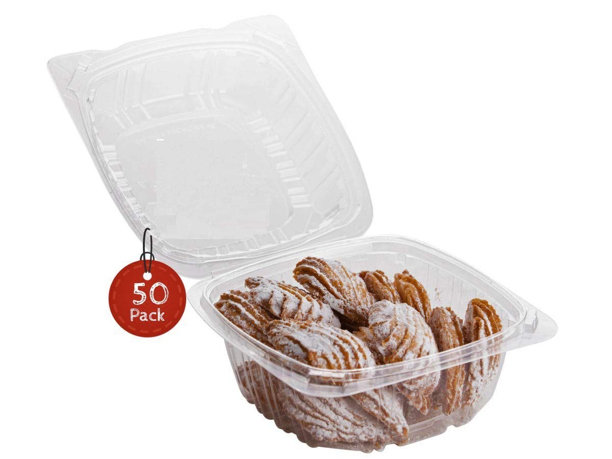 Smygoods Dessert Containers, Disposable Plastic Clamshell Food Containers, Clear Hinged Food Container, 6 x 6 x 3 [50 Pack]