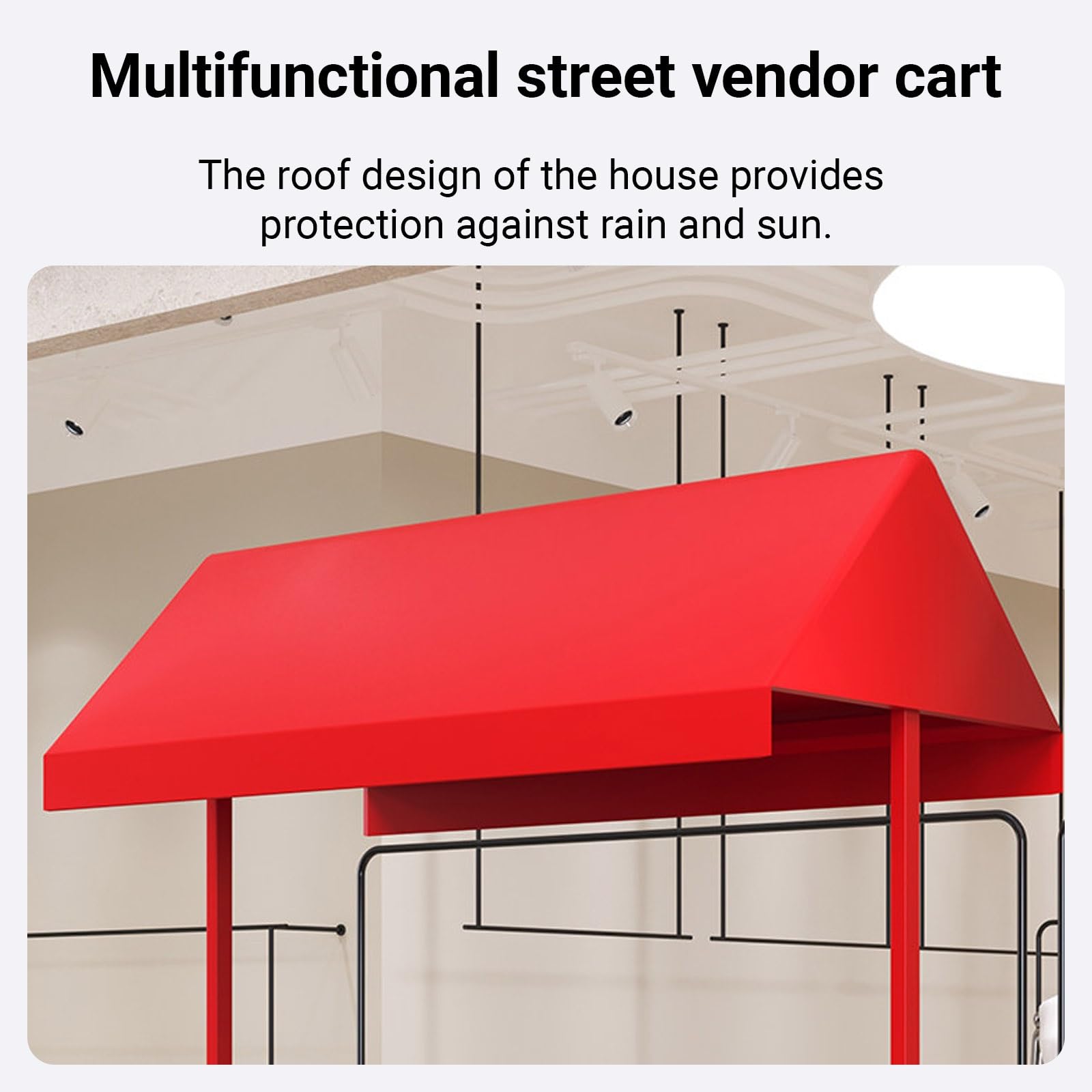 Chariot de salle à manger portable à 3 roues – Chariot de vente polyvalent pour marchés, centres commerciaux, hôtels et événements – Noir, 115 x 60 x 210 cm / 45.3x26.6x82.3in – Mobilité et rangement