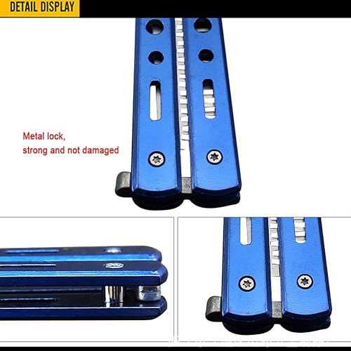 Miniatura 5 de Cuchillo de mariposa para práctica de entrenamiento, hoja sin afilar, regalo del día de San Valentín (peine azul)