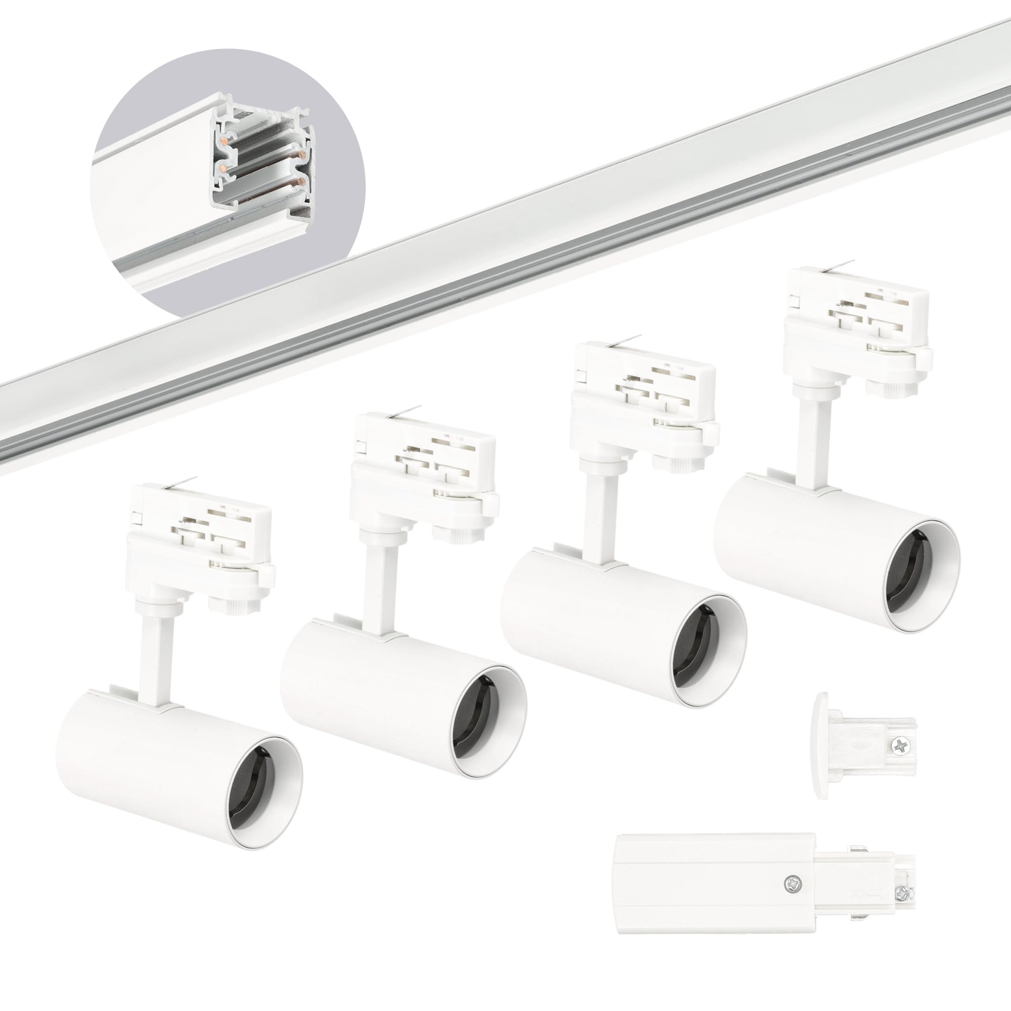 3-Phasen-Schienen-Set NEXTRACK - Schienensystem Komplett-Set mit 4x GU10 Spots und 2m Schiene + Stromversorgung + Kappe (Weiß, Schiene 2 Meter)