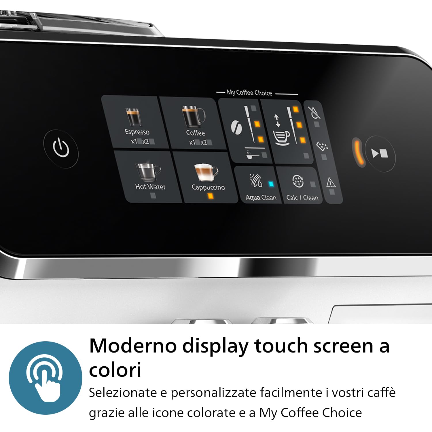 PHILIPS Macchina da caffè espresso automatica Serie 2300-4 bevande, Display touch screen a colori, Sistema LatteGo, SilentBrew, Macinacaffè in ceramica, Filtro AquaClean. Bianco cromo (EP2333/40)