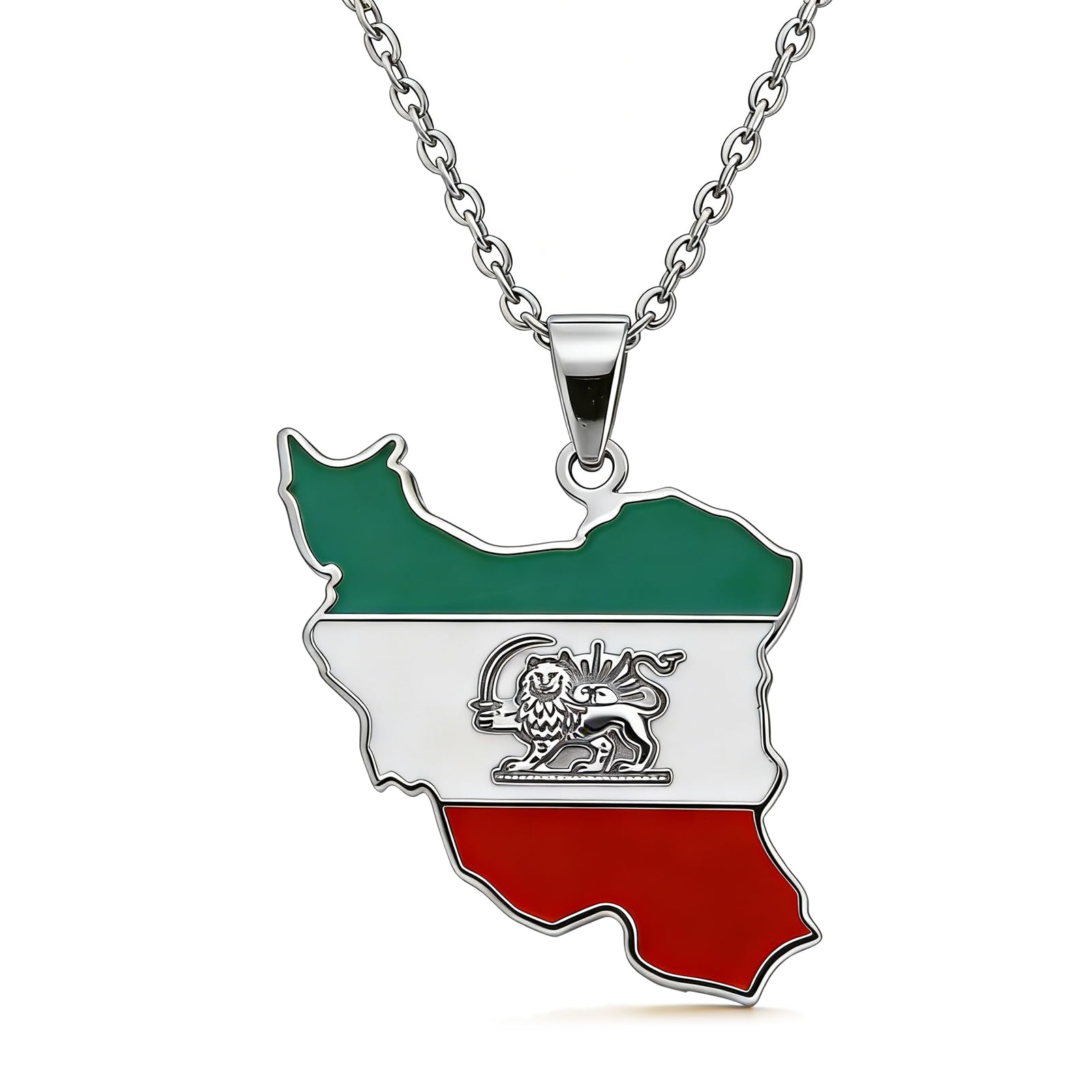 Xusamss Iran Map Flag Pendant Necklace for Men Women, Stainless Steel Iranian Chain with Flag Charm, 50cm Length, Lightweight Fashion Jewelry