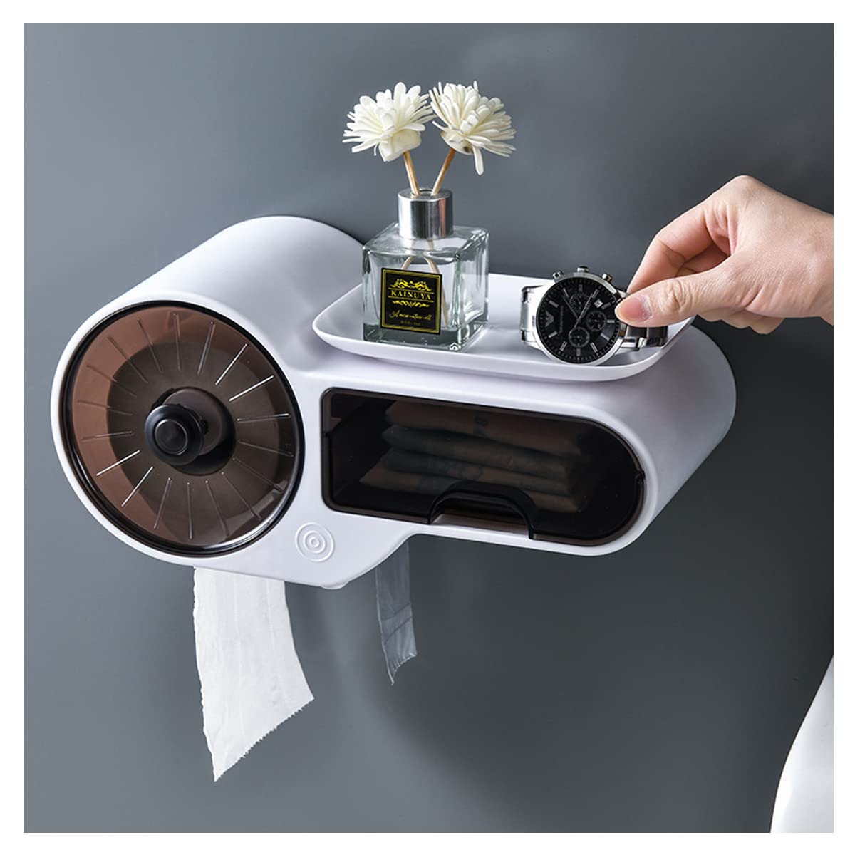 Toilettenpapierhalter-Ständer, wandmontierte Taschentuchbox, staubdichter Papierhandtuchspender, Mehrzweck-Badezimmer-Aufbewahrungslösung, transparentes Design, nicht perforiert