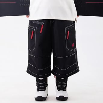 SNOWVERB Women Men 2-in-1 Zip-Off Super Baggy Cargo Snow Pants to 3/4 Shorts Waterproof Streetwear Ski Snowboard Pants