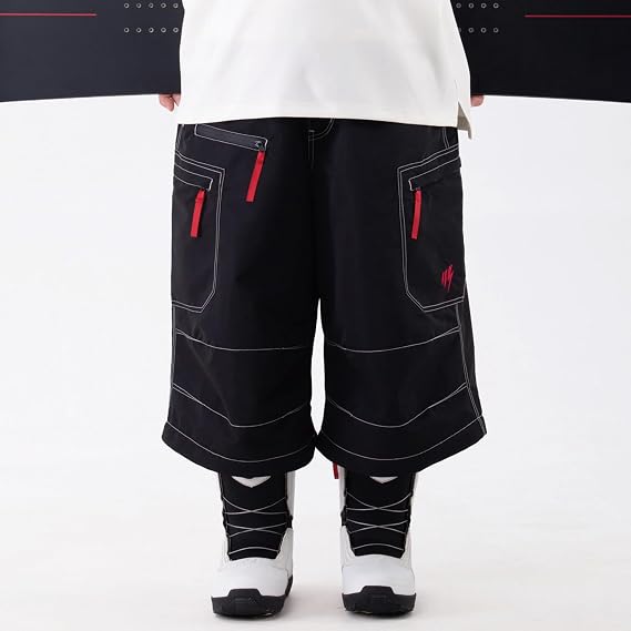 SNOWVERB Women Men 2-in-1 Zip-Off Super Baggy Cargo Snow Pants to 3/4 Shorts Waterproof Streetwear Ski Snowboard Pants