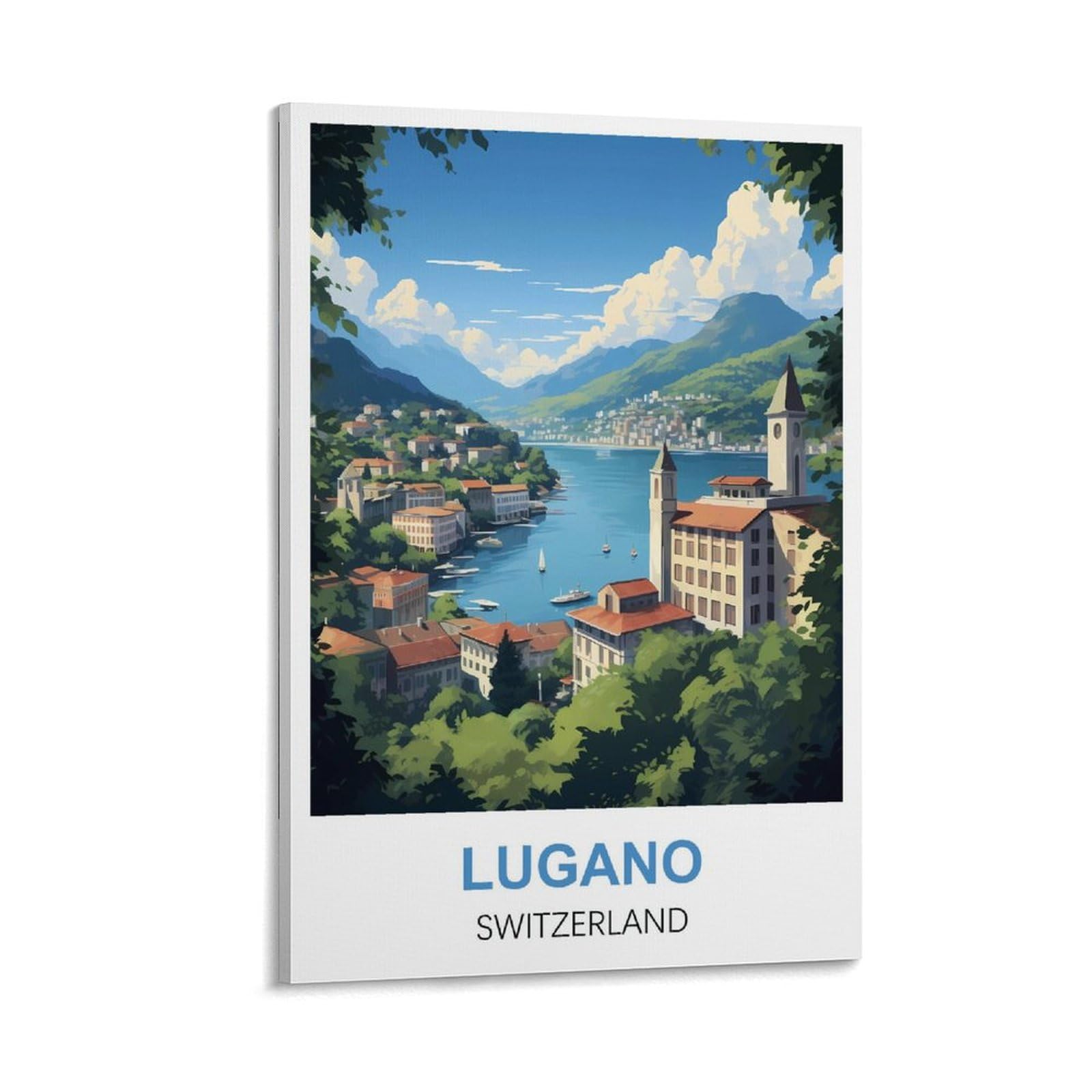 CYYHGEE Vintage Travel Poster Lugano Switzerland 20x30inch(50x75cm) Canvas Poster Wall Art Living Room Home Decor