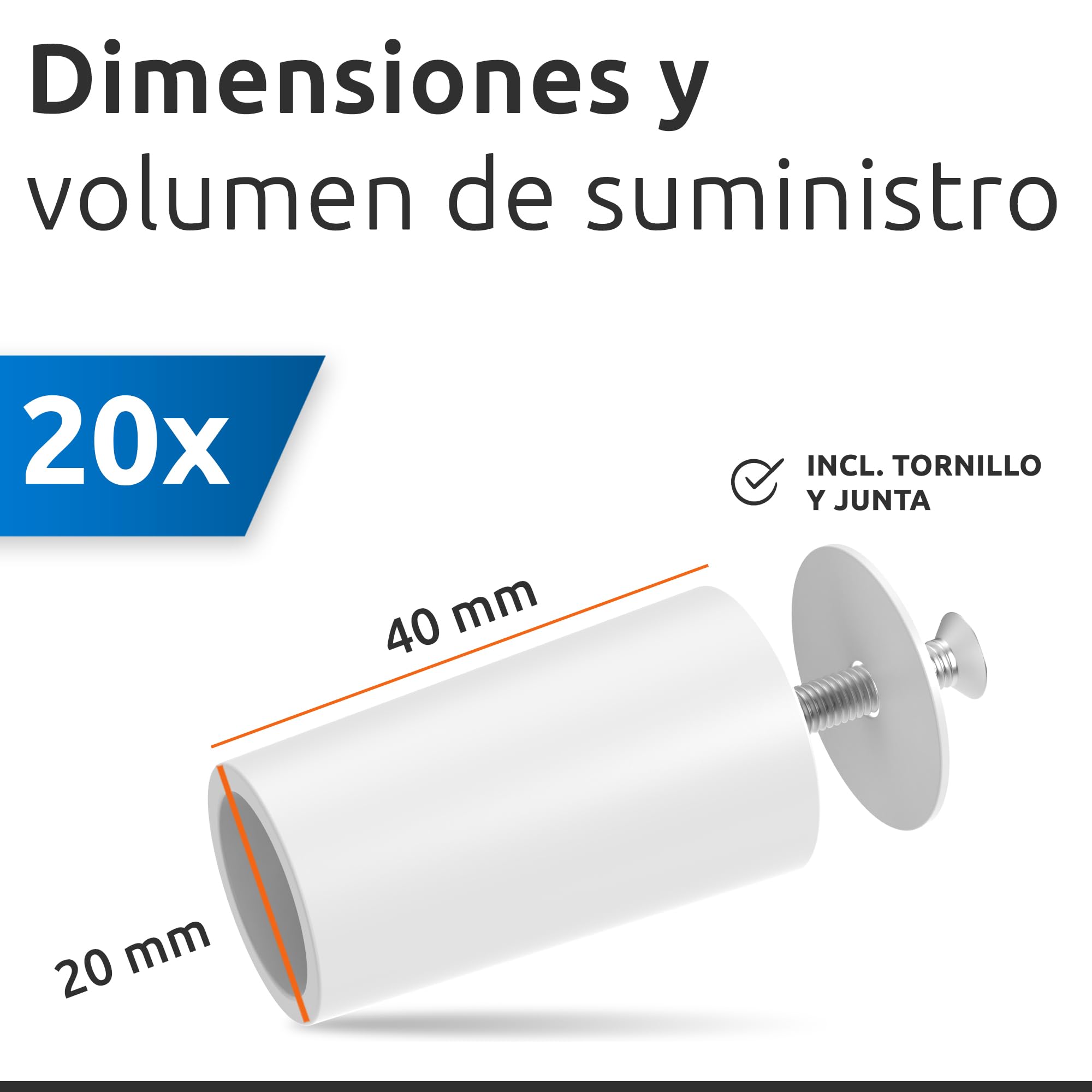 ECENCE Topes Persiana 20 Piezas 40mm incl. tornillos - Tope para Persianas Enrollables - Protección completa para persiana, Blanco