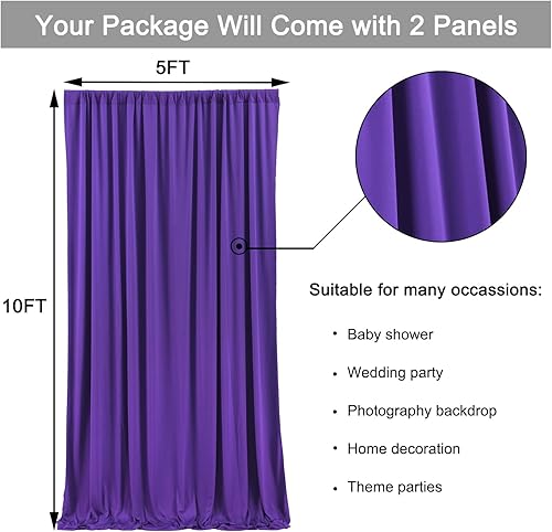 Miniatura 6 de Cortinas de fondo de poliéster morado sin arrugas, 10 x 10 pies, decoración de fondo de poliéster morado para bodas, suministros de fiesta en el