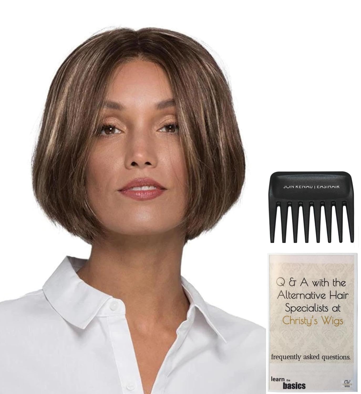 Bundle - 3 Items: Kennedy Wig by Estetica, Christy's Wigs Q & A Booklet & Wide Tooth Comb - Color: CKISSRT4