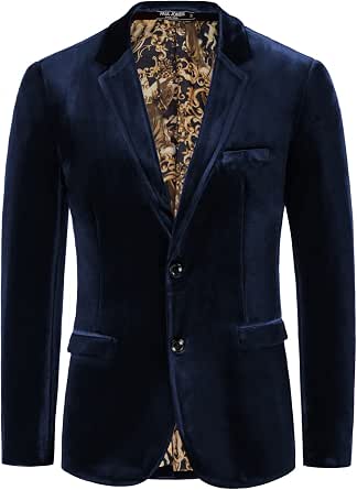 PJ Paul Jones Men's Velvet Blazer Jacket Two Button Sport Coat Solid Suit Jacket for Dinner Prom Wedding