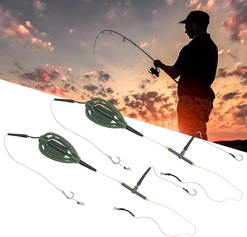 Miniatura 5 de plplaaoo Cesta alimentadora de pesca de 2 piezas, cesta de trampa de pesca, dispositivo de anidación de carpa de acero al carbono, bobina de