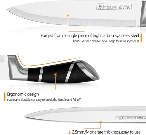 Miniatura 4 de Juego de cuchillos de cocina, 9 piezas de cuchillos de cocina negros con bloque acrílico, juego de cuchillos de acero inoxidable de alto carbono
