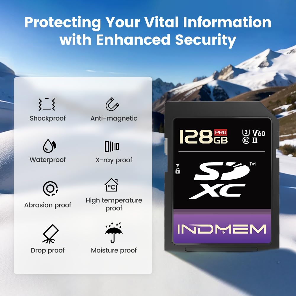 Tarjeta SD de 128 GB UHS-I V60 U3 SDXC, lectura de alta velocidad de hasta 280 MB/s, tarjetas de memoria V60 para cámara profesional de video 4K/6K