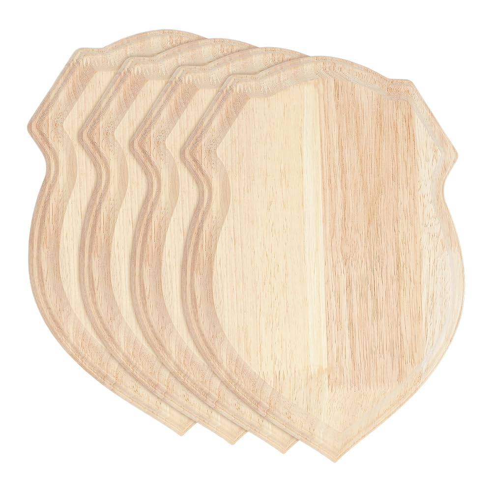 FINGERINSPIRE 4 Pièces Socle en Bois Forme Bouclier 30x22,5x1,7cm Couleur Bois Brûlé Base Artisanale Naturel Non Fini Socle Présentation pour Œuvres Art Bijoux Présentation Objets Collection