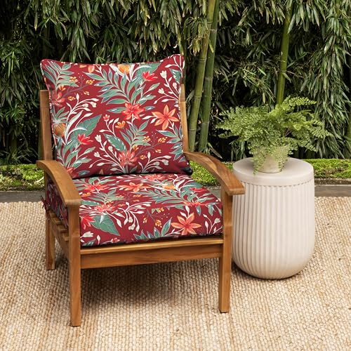 Image of Arden earthFIBER Outdoor Deep Seat Cushion Set, 24 x 24, Rain-Proof, Fade Resistant, Deep Seat Bottom and Back Cushion for Chair, Sofa Luau Red Tropical Floral
