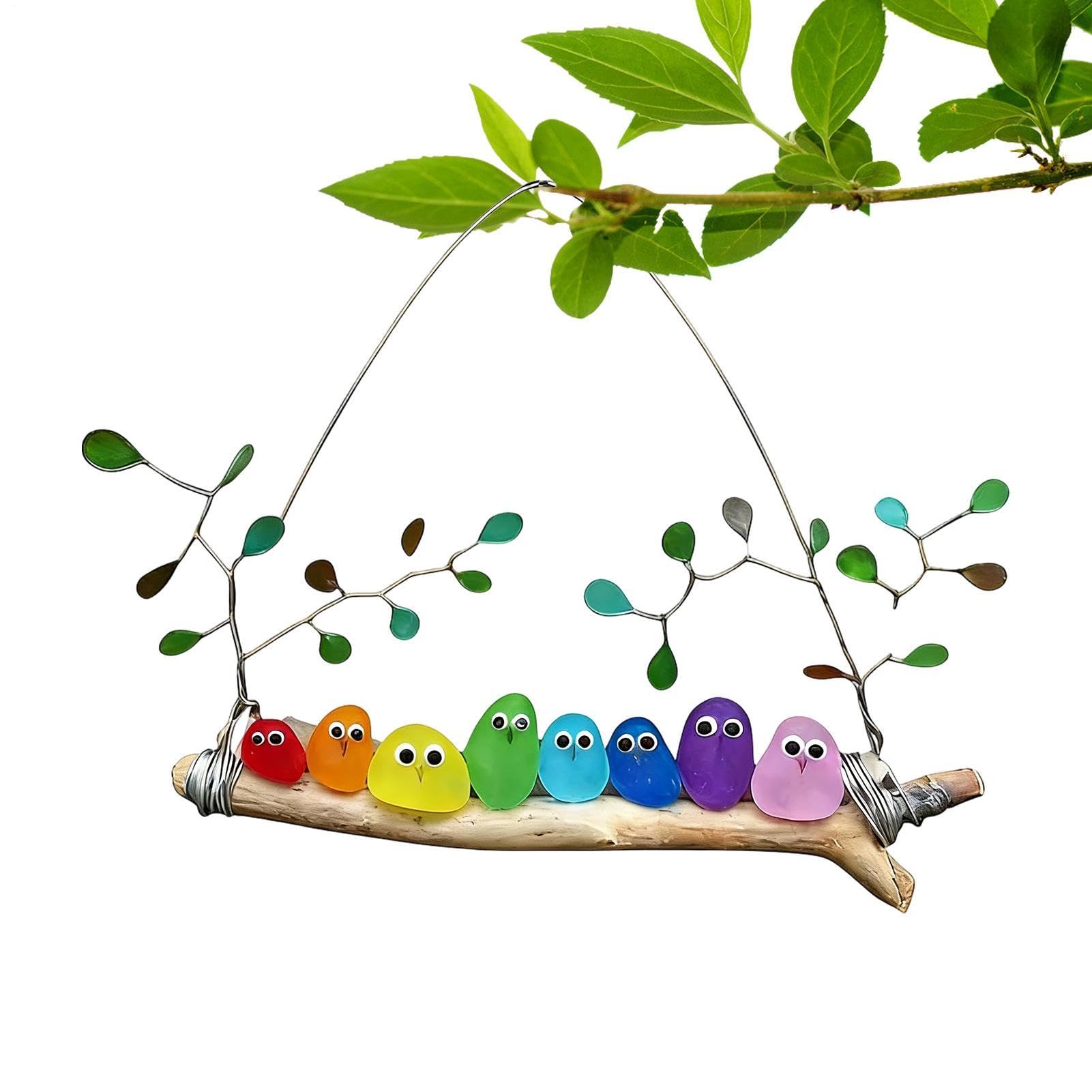 Sea Glass Bird hecho a mano, decoración colorida y creativa de pájaros para ventanas de interior