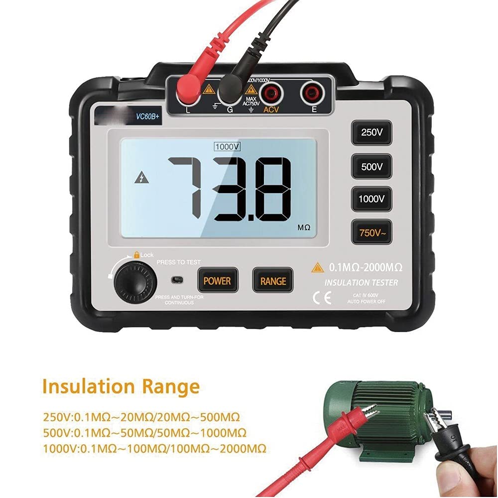 VC60B+ Digital Insulation Resistance Tester 250/500/1000V Lightweight Wide Range LCD Backlight Megger Megohm Meter