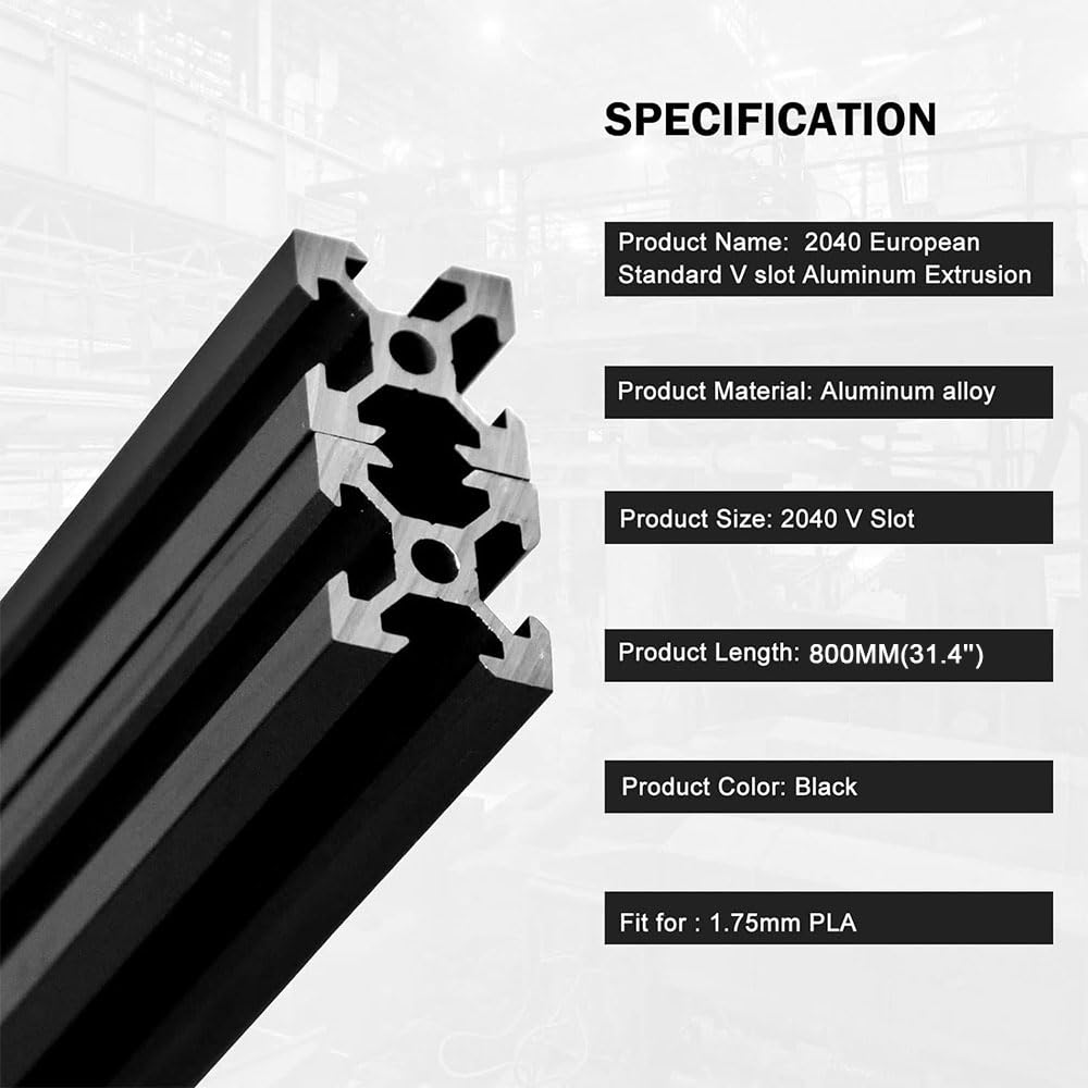 5Pcs V Slot 2040 Aluminum Extrusion Profile 800mm(31.4'') Black — Amazon image 3