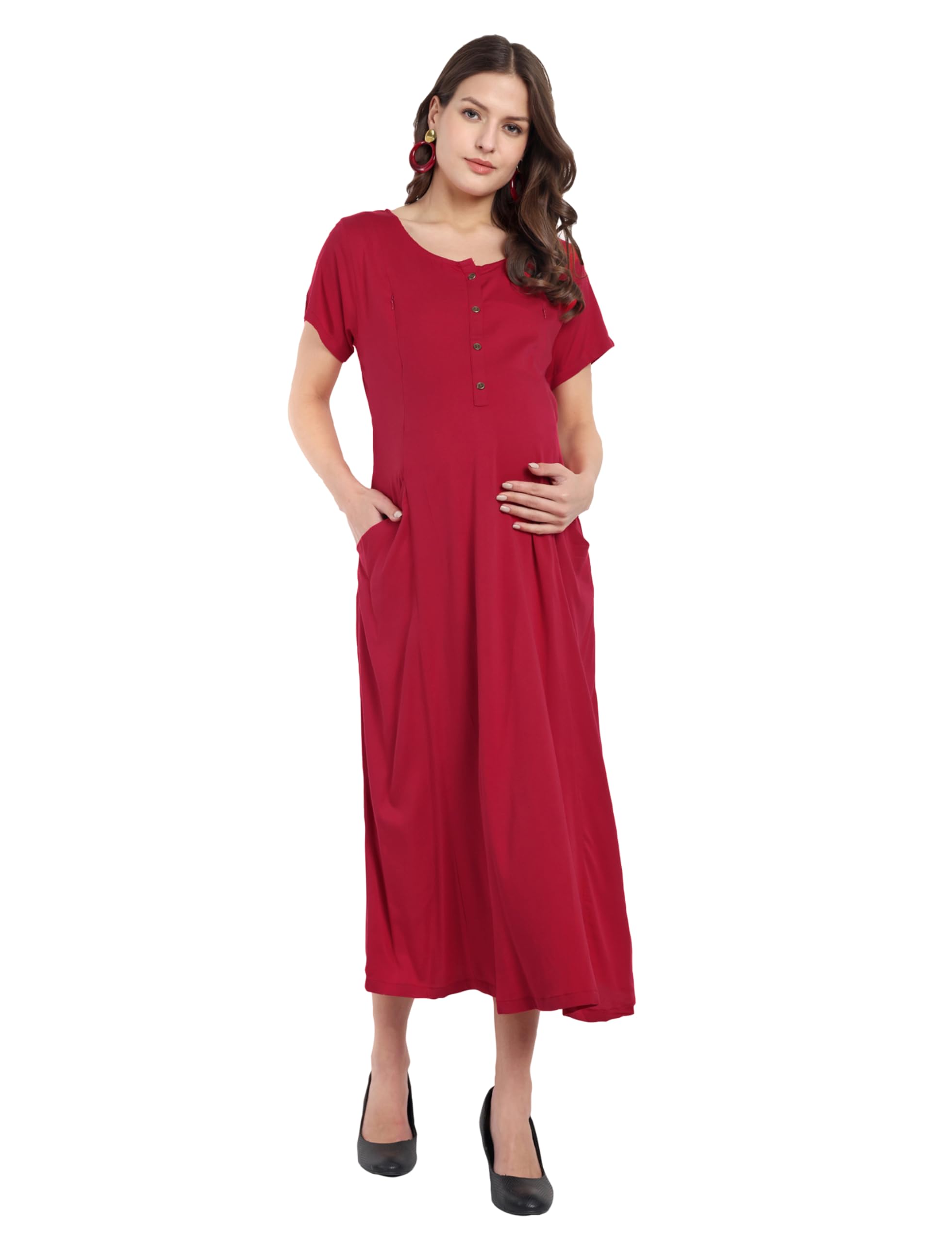 Women's Knee Length Maternity | Feeding | Nursing Dress | Maternity Dress for Women-image-16