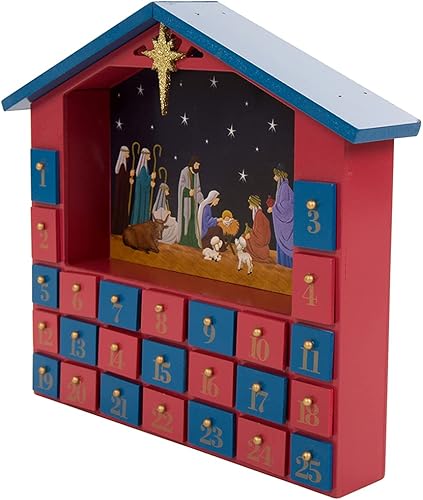 Glitzhome Calendario de Adviento de madera hecho a mano con cajones y cuenta regresiva para Navidad