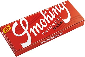 Smoking - Red Thinnest Medium 1.25" Rolling Papers - 24 Booklet Display Box with 50 Leaves per Booklet