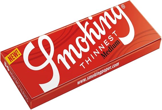 Smoking - Red 'Thinnest' Medium (1.25) Rolling Papers - 24 Booklet Display Box with 50 Leaves per Booklet