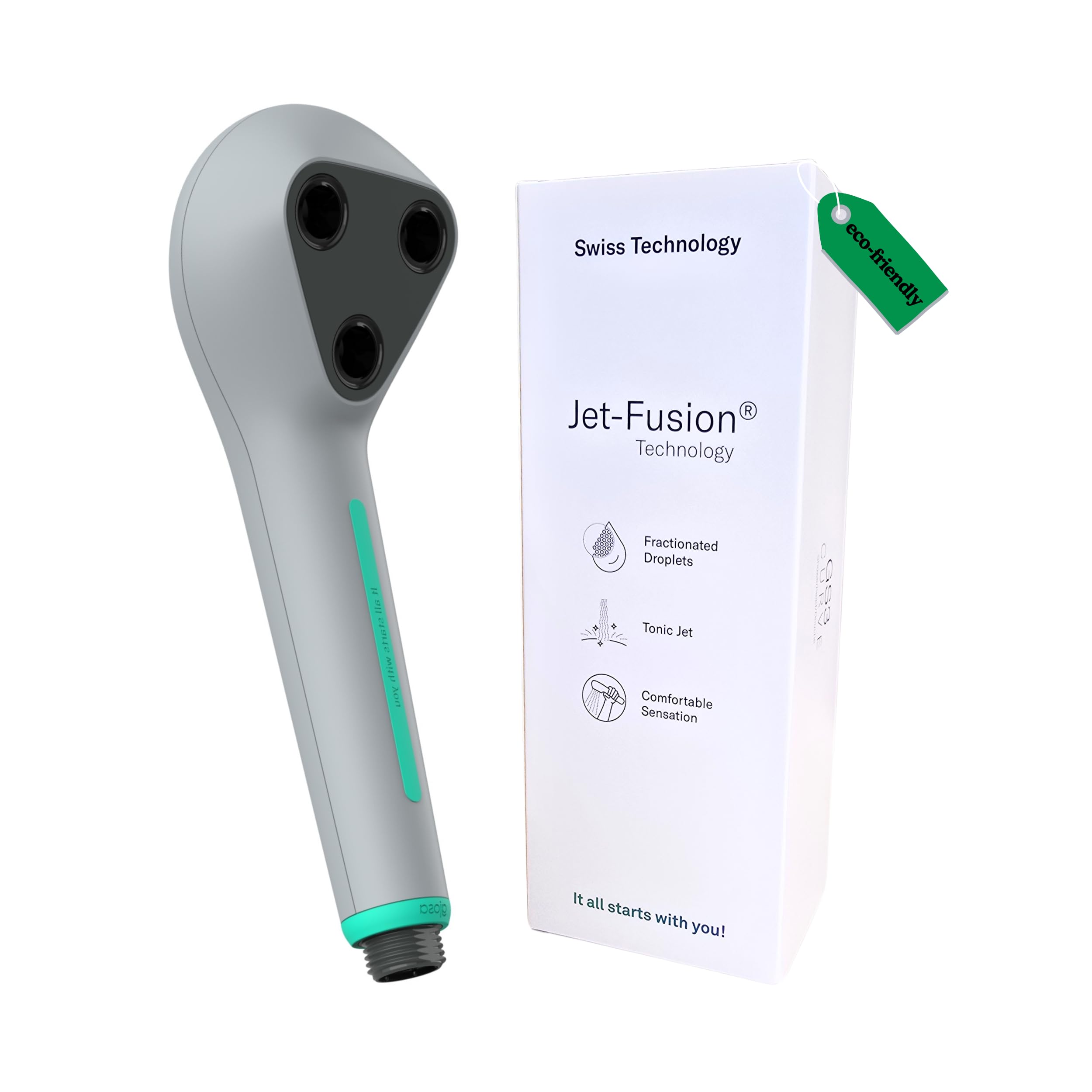 High-Pressure Water-Saving Showerhead - Eco-Friendly, Jet-Fusion® Technology, Handheld Shower Ideal for Home, Caravan, Motorhome and Boats by gjosa - Cool Grey